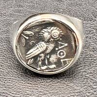 Athena owl Signet ring ancient Greek coin copy  925 Silver 9gr. 15mm