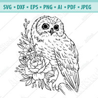 Owl SVG file, Owl with Flower SVG, Owl cut file, Night birds Svg, Floral animal Svg, Owl on branch S