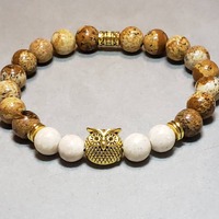 Picture Jasper Bracelet | Owl Bracelet | Women Bracelet | Gift for Mom | Animal Bracelets | Natural
