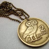 Athena Owl Coin Necklace: 1973 Greek Coin Jewelry
