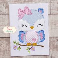 Cute Owl Girl -  Machine Embroidery Design - Applique - Animal Embroidery - 4x4 5x4 5x7 5x8 6x10 7x1