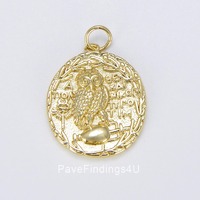 Owl Charm, 18K Gold Owl of Athena Gold Coin Pendant, Greek Coin Pendant, Earrings DIY, Owl of Minerv