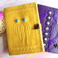 Pack Of 2 Large Handmade Leather Journals, Owl Journal with Lock, Seven Stone Leather Journal Diary