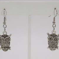 Antique Silver Tone Owl Dangle Earrings