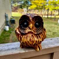 Cute fat little wood owl chainsaw carving woodcarved owl-themed home log cabin decor wooden figurine