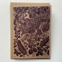 Linocut Card Owl - Bird - Greeting Card - Birthday Card - Nature Card - Hand Printed - Block Print- 