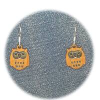 Owls Wood Laser Cut with Silver Accents Lightweight Dangle Pierced Earrings  Appx 1/2 inch long choo