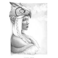 Warrior Woman, Great Owl, 8 x 10 Art Print, Graphite Pencil Illustration
