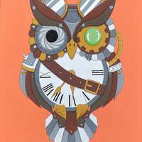 Steampunk Owl Painting, Acrylic Painting, 61x76cm, Original Art, Owl Lover Gift, Affordable Art, Cer