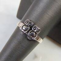 Womens Vintage Estate Sterling Silver Owls Ring 2.4g E5127