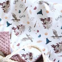 White School of Magic Neutral Baby Blanket, Magic Owl Personalized Blanket, Wizard Minky Lovey, Wiza