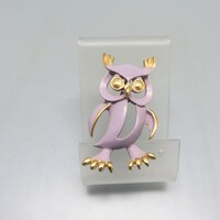 1960s Purple Owl Brooch: Gold Tone Costume Jewelry