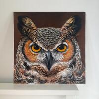 Owl Painting - Great Horned Owl Portrait - Acrylic Painting - Original Painting