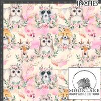 Woodland Animals Fox Owl Deer Racoon Repeat Fabric 100% Cotton, Size: 111.39cm wide (44 inches)