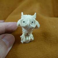 little small white Horned Owl of shed ANTLER figurine Bali detailed carving of shed Moose antler dis