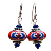 Earrings - Owl Eyes - Murano Glass Charms - Sterling Silver Ear Wires