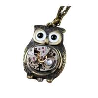 Handmade Antique Bronze Steampunk Owl Necklace