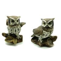 2 Vintage Owl Figurines Ceramic Brown Detailed Barn Hoot