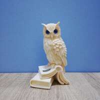 Owl on a Book Handmade Greek Statue The Symbol of Wisdom and Prudence 17cm-6.70in White Marble &