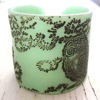 Jade Style Green Owl Cuff Bracelet, Owl Design, Handmade Jewelry by theshagbag on Etsy, PLEASE READ 