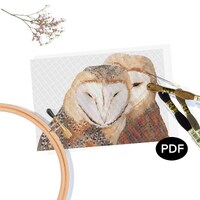 Barn Owl Couple Cross Stitch Pattern: Original Watercolor Art (PDF Pattern)