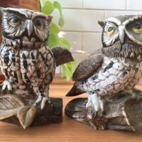 Vintage HOMCO Ceramic Horned Owl Figurines - 1970s Pair