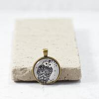 PENDANT ONLY, Black and White Owl Pendant, Book Style Art Deco Owl Design Pendant, Unique Brass Pend