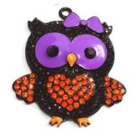 Halloween Owl Pendants | Halloween Owl Jewelry | Chunky Bubblegum Pendants | Rhinestone Halloween Pe