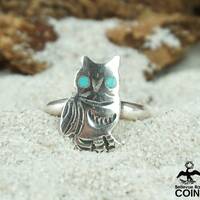 Vintage Native Owl Turquoise & Sterling Silver Ring