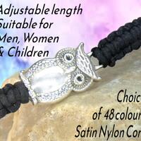 Owl Bracelet, Unisex Teacher Jewelry Gifts, Adjustable Macrame with Charm, Woven Knotted Cord Rope S