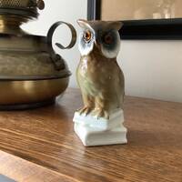 E&R Golden Crown Porcelain Owl Perched on Books, West Germany Porcelain Owl Figurine, Vintage Ow