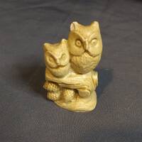 Small resin pair of owls on pine tree figurine vintage