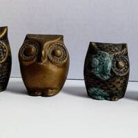 4 Vintage Brass owl figurines  / Patina / Decor / Birds / handmade / animals / wildlife / statue / b