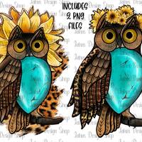 Turquoise Gemstone Owl Leopard Sunflower Bundle PNG, Owl PNG, Sublimation Design, Instant Download,P