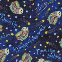 Cotton Fabric - Stay Wild Moon Child, Owls in Galaxy on Blue Quilting Fabric - Select Your Size or B