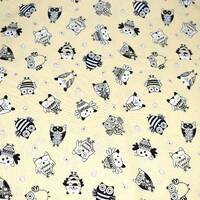 Night Owl Fabric, Owl Fabric, Yellow Cotton fabric, Owl Print Fabric,Fabric By The yard, Bird Fabric