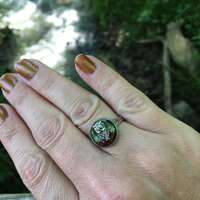 Handcrafted Barn Owl Resin Ring: Silver Owl, Real Flowers, Adjustable