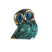 Owl of athens wisdom solid bronze handmade miniature green-gold 1.5 inches