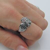 Sterling Silver Owl Ring with Red CZ Eyes