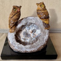 Tiger Eye Owl Pair on Geode 4 1/2"