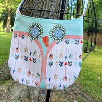 Boho Tote, Owl Purse, Kids Purse, Mint Tote Bag, Childrens bag, Owl Tote Bag, Tote Bag With Arrows, 