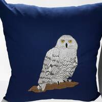 Blue, Pillow, Owl Pillow ,Navy  Blue, Snowy White Owl, 18" x 18" Insert Included