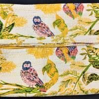 Handmade Owl Kantha Quilt, Reversible Cotton Bedding Throw