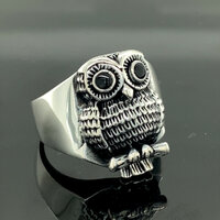Silver Owl Angel Wings Bird Ring, Owl Ring  925k Sterling Silver Ring , Men Handmade Animal Ring , M