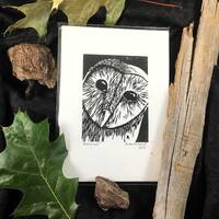 Barn Owl Hand-Pressed Linoleum Print, 5x7 Wall Art