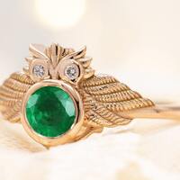 Owl Style Emerald Engagement Ring Unique Emerald Wedding Ring Vintage Art Deco Emerald Bridal Promis