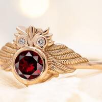 Antique Owl Style Red Garnet Engagement Ring Art Deco Wedding Ring Unique Red Garnet Bridal Ring 14k