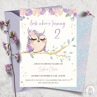 Purple Owl Birthday Invitation First Birthday Editable Girls Invitation Printable Digital Download T