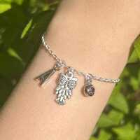 Owl Bracelet personalised initial birthstone jewellery Birthday gift bag ANY SIZE