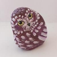 Owl Hand painted stone. Natural river stones art. Paperweight Home Decor Painting. Feather Bird Coll